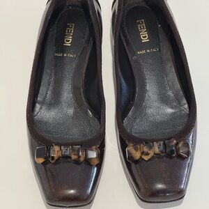 Fendi Women's Dark Brown Flats with Embellishments